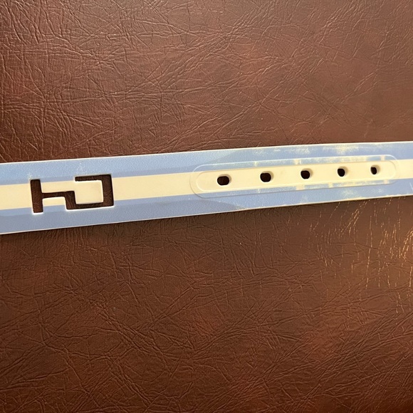 C4 Equestrian Belt w C4 Black Buckle, White with Light Blue Stripes, Small - Picture 9 of 11